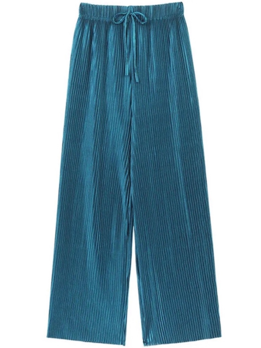 Teal Satin Ruffled Pilazo Dress Pants